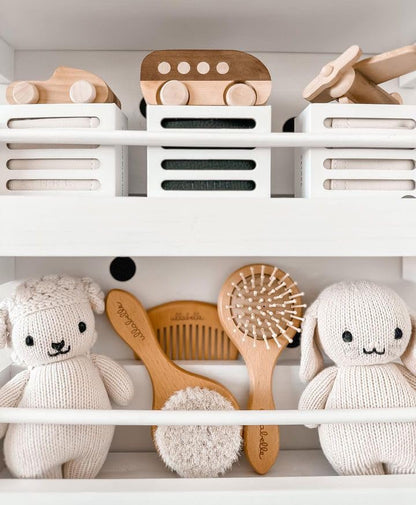 4 Piece Wooden Baby Hair Brush and Comb Set for Newborns & Toddlers in Chic Gift Box - Ultra Soft Natural Goat Hair and Wood Baby Brush Set Prevents Cradle Cap - Perfect Registry Gift (Pink)