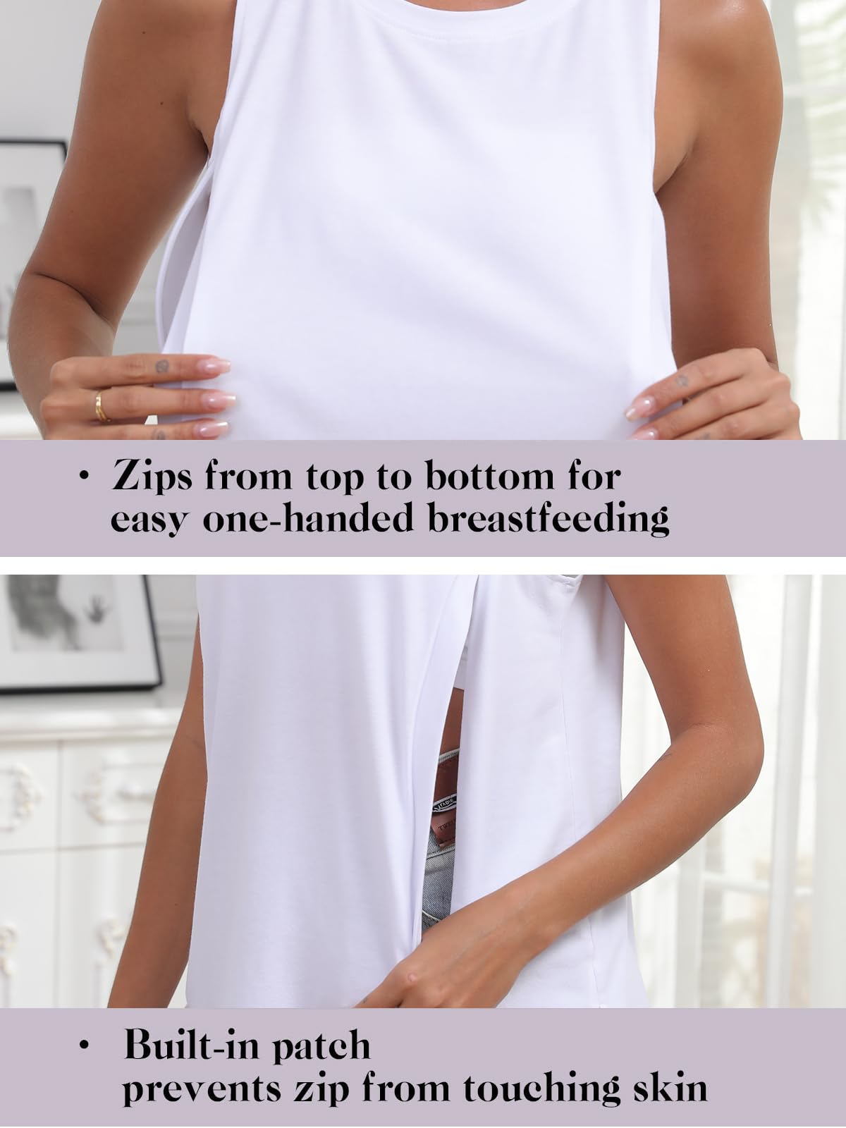 Ecavus Women's 3-Pack Nursing Tank Tops Hidden Zippers Sleeveless Breastfeeding Shirts Loose Fit Maternity Tops