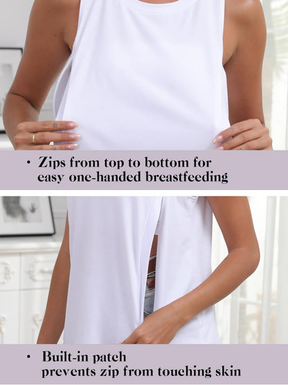 Ecavus Women's 3-Pack Nursing Tank Tops Hidden Zippers Sleeveless Breastfeeding Shirts Loose Fit Maternity Tops