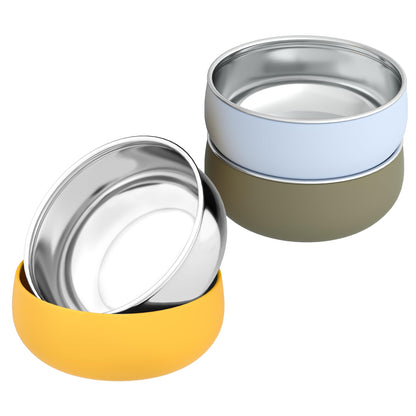 Bella's Friends Stainless Steel Baby Bowls with Silicone Sleeve 3 Pack, 4.3” for Toddlers Kids Feeding, Non-Slip, Non-Toxic, Mess-Free, Dishwasher Safe, Fit High Chair Size, Rose green Khaki