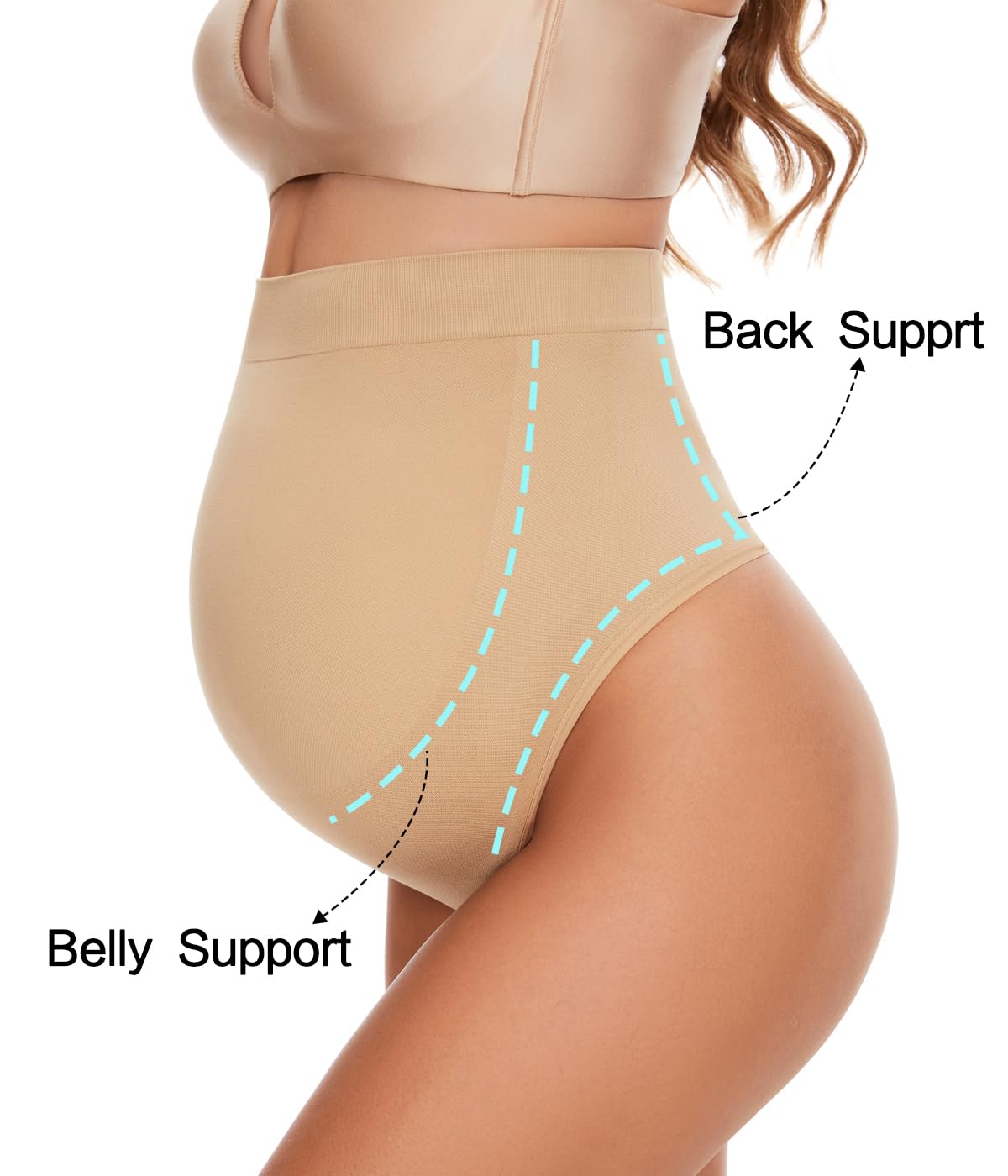 Seamless Maternity Thongs for Women, No Show Maternity Shapewear Over The Belly, Pregnancy Belly Support Panties
