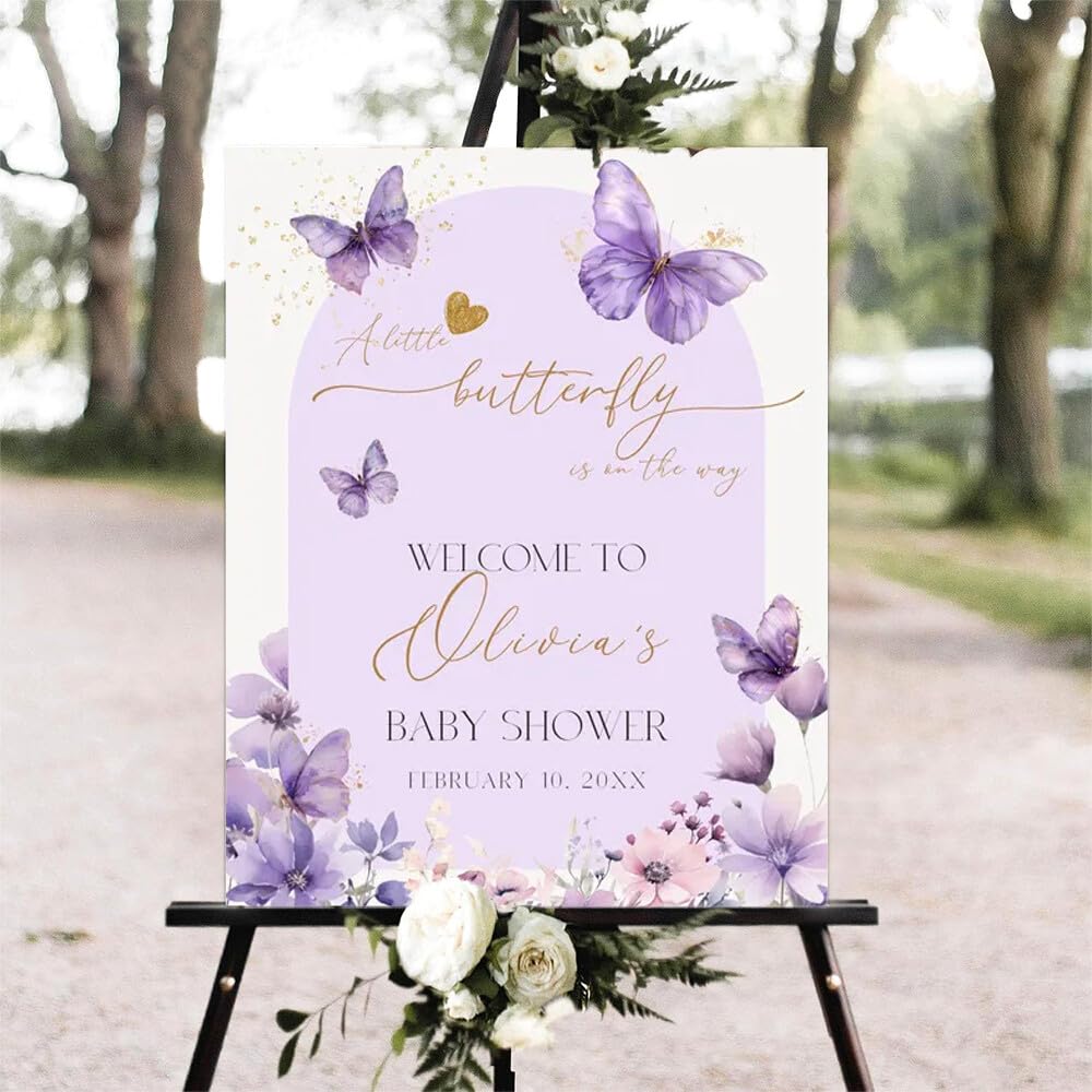 Printable Sign, Butterfly Baby Shower Welcome Sign, 12 x 18 inches to 24 x 36 inches, Corrugated Plastic, Romantic Style