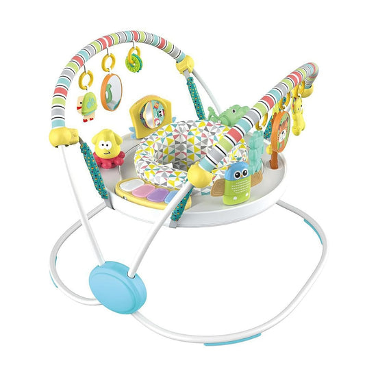 CAM2 Baby Bouncer Baby Jumpers Infant Activity Center with Music Lights Sounds, 360° Rotating Seat,Surrounded by 12 Different Types of Toys,Activity Center for 4 Month+,White