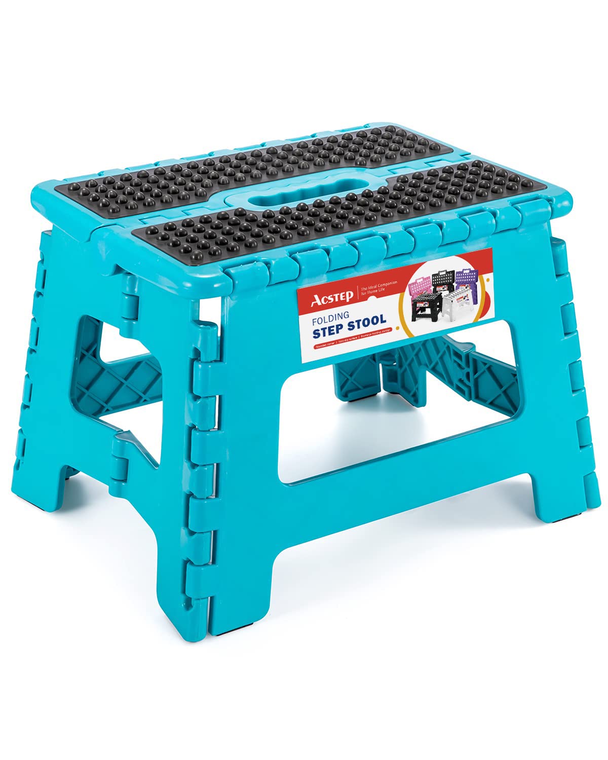 ACSTEP Folding Step Stool 9'' Tall Kids Step Stool Holds Up to 300 lb Plastic Foldable Step Stools for Kids Non-Slip Surface with Carry Handle Collapsible Stool for Home, Outdoor and Indoor(Black)