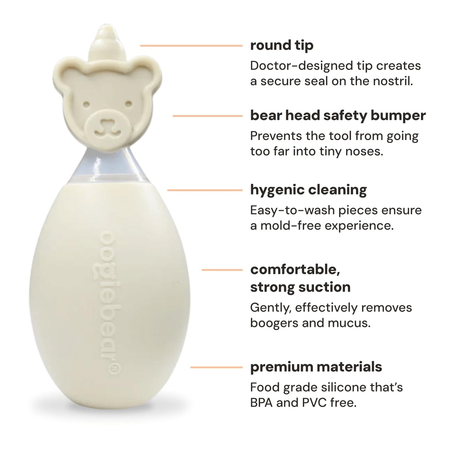 oogiebear BearPair Silicone Bulb Baby Nasal Aspirator and Ear & Nose Syringe, Safely Sucks Snot and Removes Mucus, Cleanable and Reusable, Grey