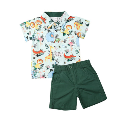 Karwuiio Toddler Baby Boy Summer Outfit Short Sleeve T-Shirt Tops Elastic Waist Shorts Set Baby Boys Clothes