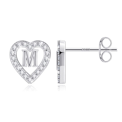 Anoup Heart Initial Stud Earrings - Gifts for Girls, Sterling Silver Post 14K Gold Plated All Over Hypoallergenic | CZ Simulated Diamond Stud Earrings | Birthday Gifts for Kids Toddlers Daughter