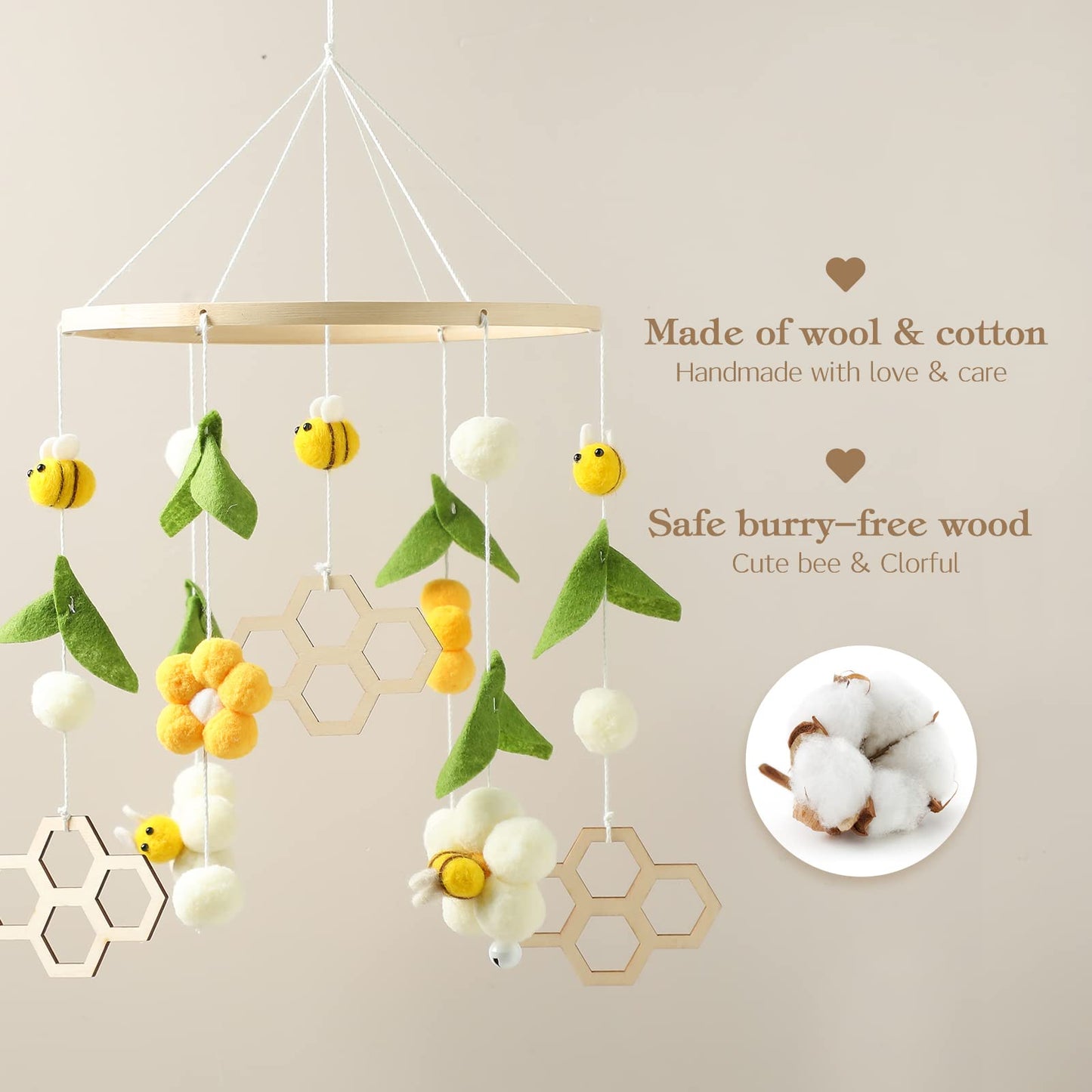 OESSUF Baby Mobile for Crib, Crib Nursery Mobile for Boys Girls, Boho Bee Flower Nursery Decor Soothe Toy Baby Shower Set for Infant Bedroom Hanging Decoration Toy, Pink