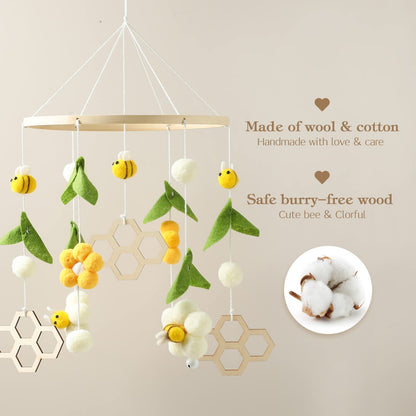 OESSUF Baby Mobile for Crib, Crib Nursery Mobile for Boys Girls, Boho Bee Flower Nursery Decor Soothe Toy Baby Shower Set for Infant Bedroom Hanging Decoration Toy, Pink
