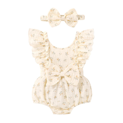 YOUNGER TREE Newborn Baby Girl Clothes Ruffle Sleeve Rompers Infant Backless Floral Jumpsuit Summer Outfits with Headband