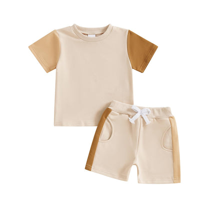 Infant Baby Boy Summer Clothes Outfit Color Block T-shirt Shorts Set Toddler Checkerboard Clothes 6 12 18 24 Months