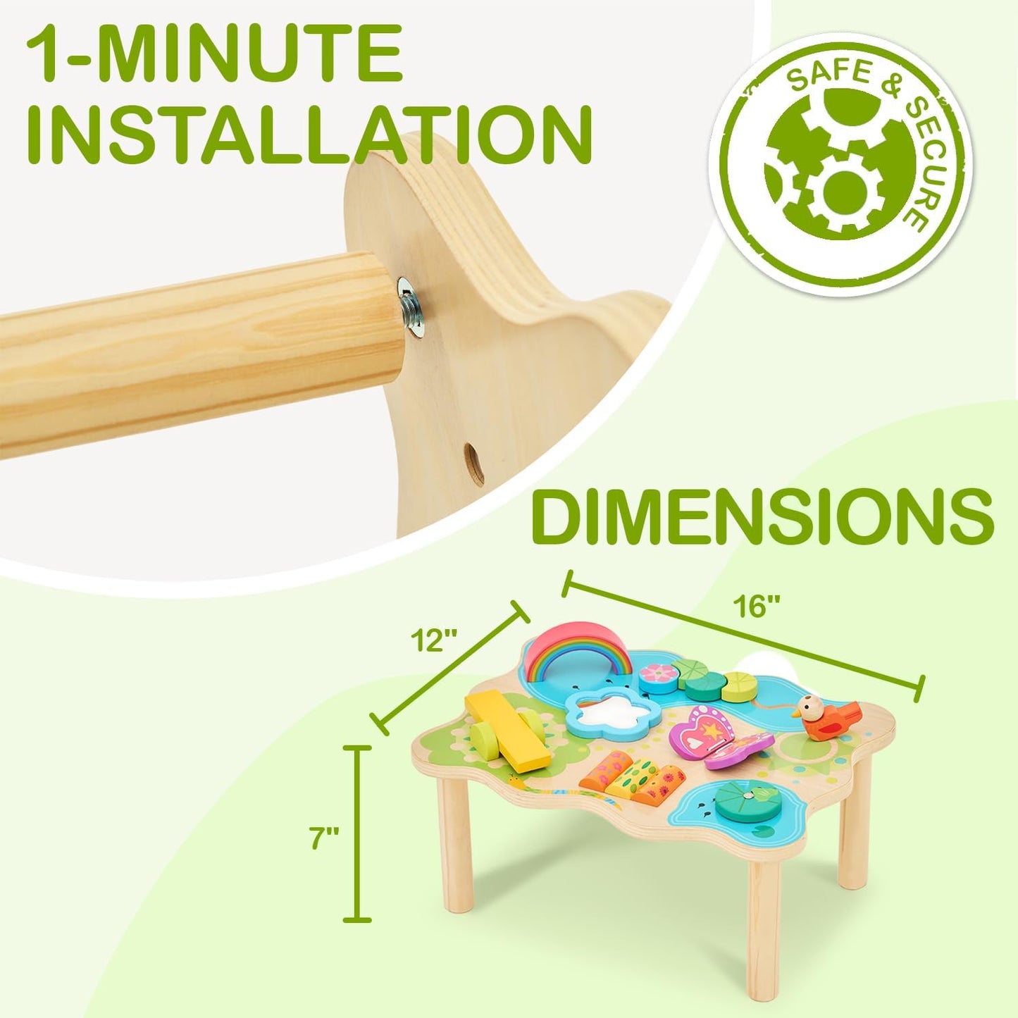 Monläurd® Montessori Wooden Activity Center & Play Table for Baby to Toddlers, Activity Table with Motor Skill Development, Daycare Essentials for Early Learning