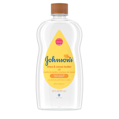 Johnson's Baby Oil, Mineral Oil Enriched with Shea & Cocoa Butter to Prevent Moisture Loss, Hypoallergenic, 20 fl. oz