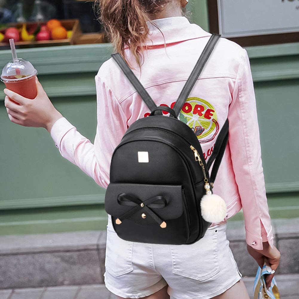 I IHAYNER Girls Bowknot 3-Pieces Fahsion Leather Backpack Backpack Purse for Women Rucksack for Ladies Shoulder Bag