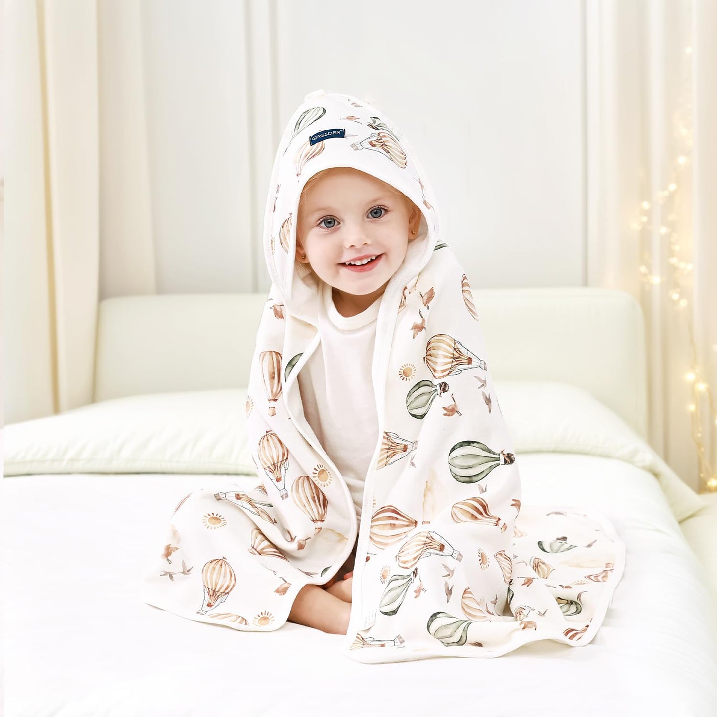 GRSSDER Baby Hooded Towel 2 Pack for Newborn, Super Soft Bath Towels with Original Design, Ultra Absorbent Knit Terry, Large Toddler Towels with Hood for Girls, Shower Gifts for Infant, 34"x 34"