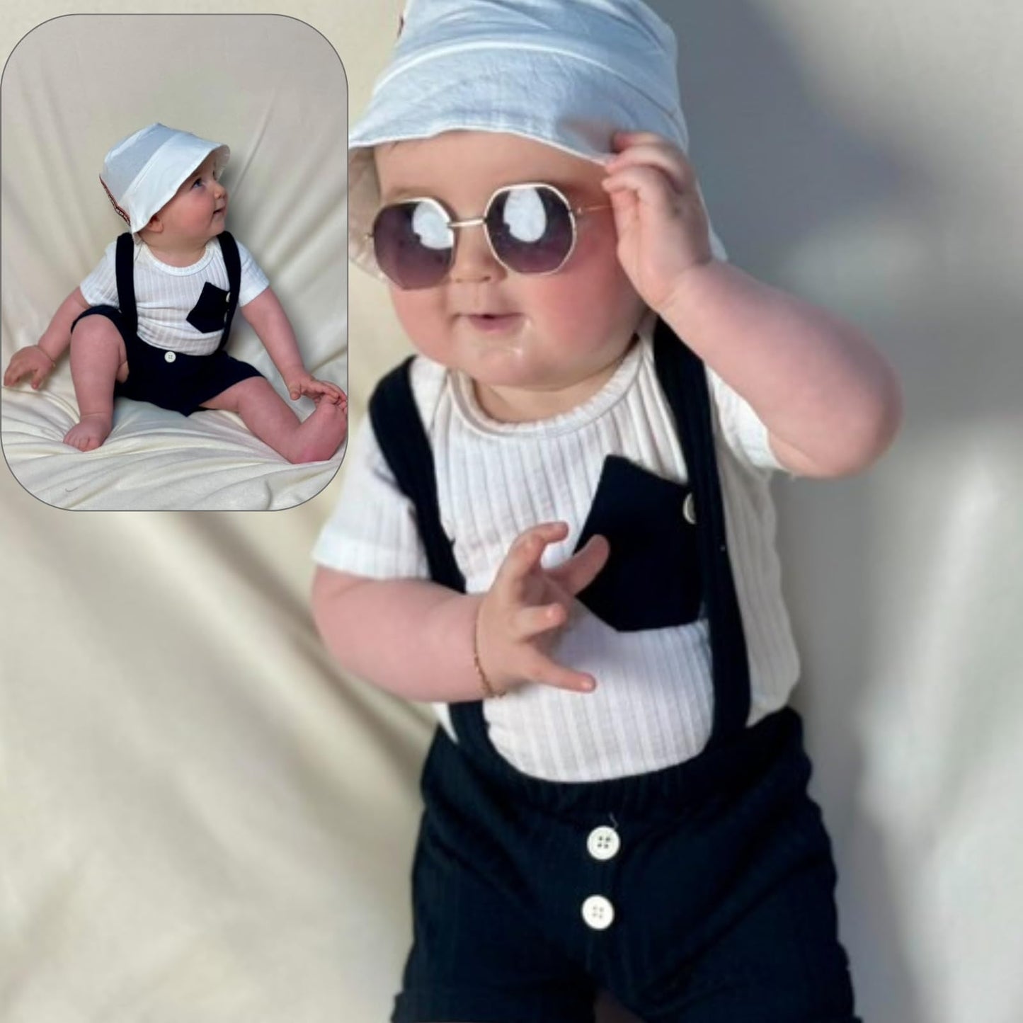 Unutiylo Baby Boy Outfits 0-12 Months Short Sleeve Romper Suspenders Pants Spring Summer clothes