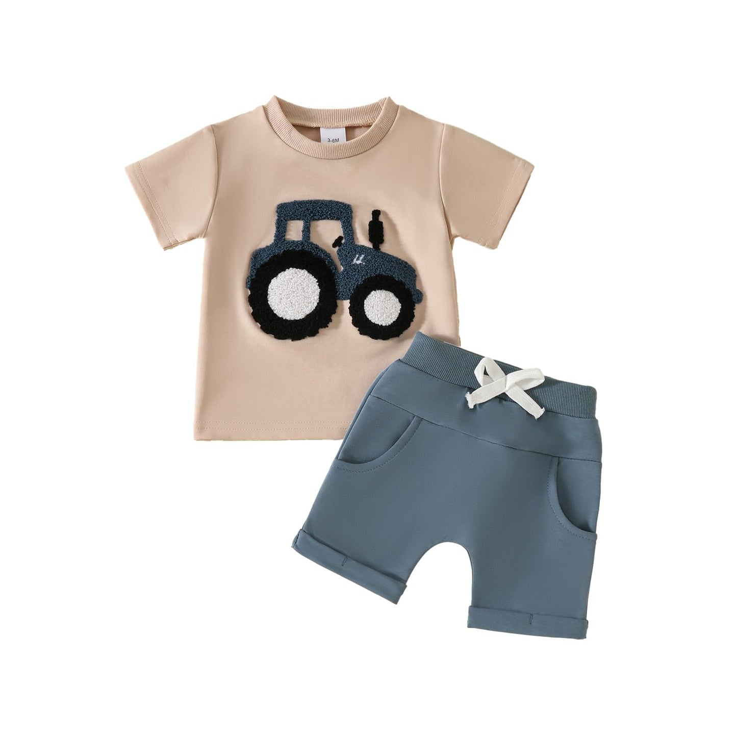Toddler Baby Boy Summer Clothes Embroidered Farm Tractor Shirt and Short Set 2-Piece Outfits for Boys