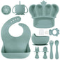 Silicone Baby Feeding Set 10 Pcs Baby Led Weaning Supplies Suction Bowl Divided Plate Baby Bibs Fruit Feeder Baby Spoons Forks Sippy Cup Toddler Utensil Sets Baby Essentials for Newborn Gift