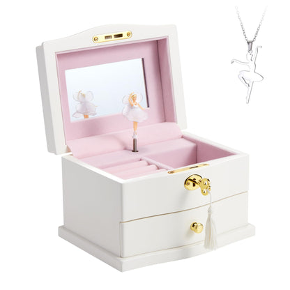 Medium Pink Ballerina Musical Jewelry Box with Mirror and Lock for Girls,Pink Kid's Jewelry Storage Music Chest,Gifts for Christmas,New Year and All Hoidays