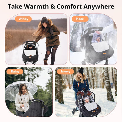 Bioby Winter Baby Car Seat Cover, Infant Car Seat Cover for Boy Girl, Roomy, Cozy, Warm, Waterproof Baby Carseat Covers Canopy with Thickened Fleece Lining, Breathable Hole, Universal Fitted Black