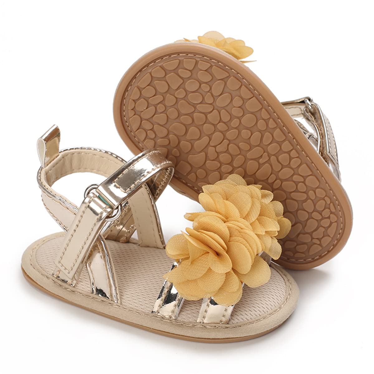 Timatego Infant Baby Girls Summer Sandals Anti-Slip Soft Sole with Flower Toddler First Walkers Crib Dress Shoes