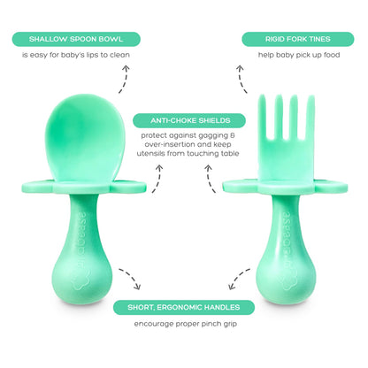 grabease Baby Essentials Must-Haves - Complete Feeding Set for Baby-Led Weaning and Portion Control - Suction Bottoms 4 Piece Set, BPA and Phthalates-Free, Blush