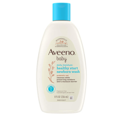 Bundle of Aveeno Baby Healthy Start Newborn Wash, Hypoallergenic Baby Body Wash with Prebiotic Oat, Fragrance-Free, 8 fl. oz + Newborn Balm, Baby Skin Balm with Prebiotic Oat , Fragrance-Free, 5 oz