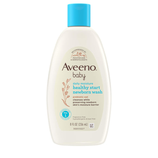Bundle of Aveeno Baby Healthy Start Newborn Wash, Hypoallergenic Baby Body Wash with Prebiotic Oat, Fragrance-Free, 8 fl. oz + Newborn Balm, Baby Skin Balm with Prebiotic Oat , Fragrance-Free, 5 oz