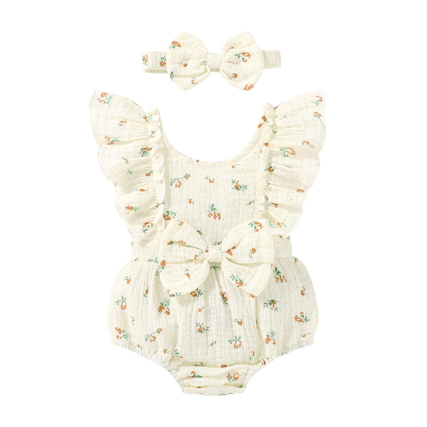 YOUNGER TREE Newborn Baby Girl Clothes Ruffle Sleeve Rompers Infant Backless Floral Jumpsuit Summer Outfits with Headband
