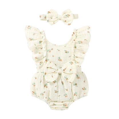 YOUNGER TREE Newborn Baby Girl Clothes Ruffle Sleeve Rompers Infant Backless Floral Jumpsuit Summer Outfits with Headband