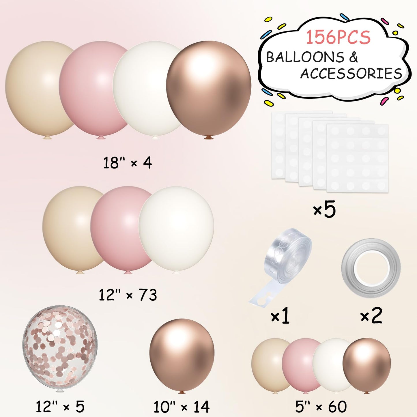 Boho Balloon Garland Arch Kit, 156Pcs Dusty Pink Pastel Brown Metallic Champagne Gold White Balloons for Wedding Baby Bridal Shower Engagement Anniversary Birthday Decorations
