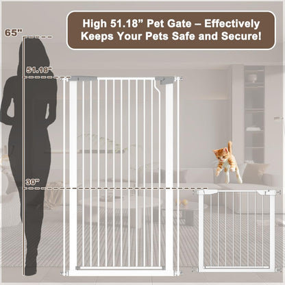 Fairy Baby 51.18" Extra Tall Cat Gate for Doorway, 29.5"-40.5" Extra Wide Pet Gate Dog Barrier Indoor for Cats Dogs, Kid Puppy Dog Gate No Jumping Over & No Climb, Metal Child Safety Proof Gate, Black