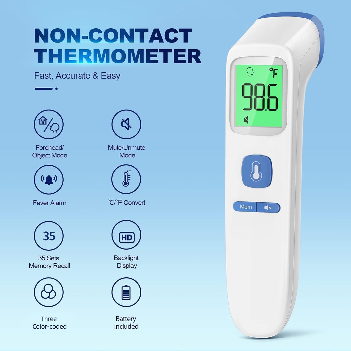 No-Touch Thermometer for Adults and Kids, Accurate Digital Baby Thermometer, FSA HSA Eligible, Fever Alarm & Silent Mode, 2 in 1 Forehead & Object Mode