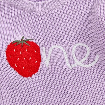 Baby Girl First Birthday Outfit One Year Old Strawberry Embroidery Knit Sweater Romper Warm Fall Winter Clothes