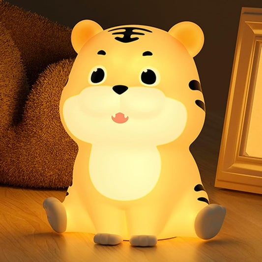 LED Night Light, Cute Tiger Touch Control Soft Silicone Portable Bedroom Lamp, Brightness Adjustable, Non-Flickering Eye-Caring Warm Light, Type-C USB Rechargeable, Timing Function
