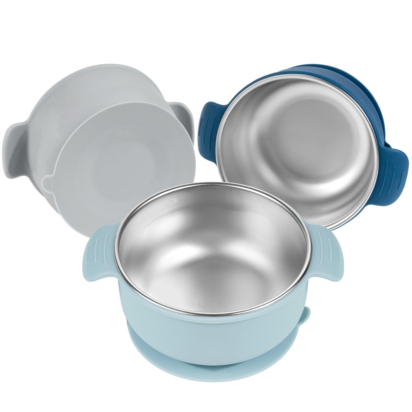 Bella’s Friends Stainless Steel and Silicone Baby Bowls with Suction 3 Pack, 4.3” for Toddlers Kids Feeding, Non-Slip, Non-Toxic, Mess-Free, Dishwasher Safe, Fit High Chair Size, light pink beige pink