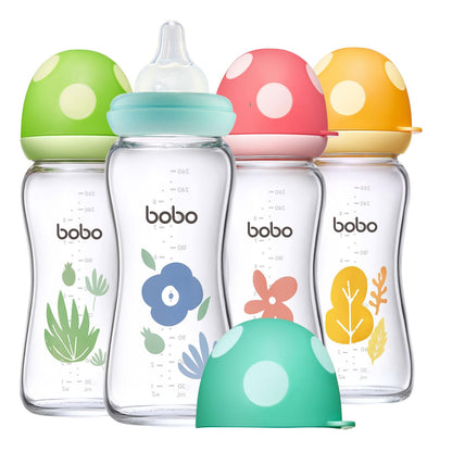 YOHKOH Natural Glass Baby Bottle with Natural Response Nipple, Newborn Anti-Colic Baby Bottles, Wide Neck Mushroom Cap Baby Bottle, Clear (8.8ounce (Pack of 4), Multicolour1)