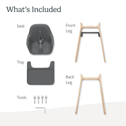 UPPAbaby Ciro High Chair/Sleek, Easy-to-Clean Design/Perfect-Fit Tray to Bring Baby to Table/Patent-Pending Harness/Dual-Position, 180-Degree Rotating Footrest/Caleb (Steel Blue/Rubberwood)