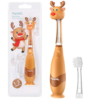 Papablic Toddler Sonic Electric Kids Toothbrush for Ages 1-3 Years, Baby Electric Toothbrush with Cute Penguin Cover and Smart LED Timer, 2 Brush Heads (Pippin)
