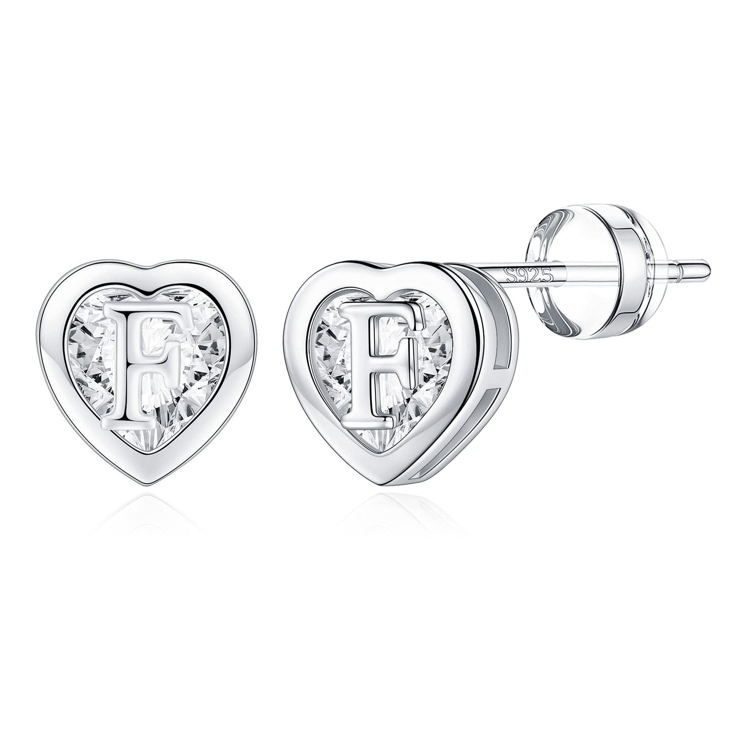 IEFWELL Heart Stud Earrings for Girls Women, S925 Sterling Silver Studs Hypoallergenic Earrings CZ Heart Earrings Initial Earrings for Teen Girls Kids Jewelry for Girls Gifts