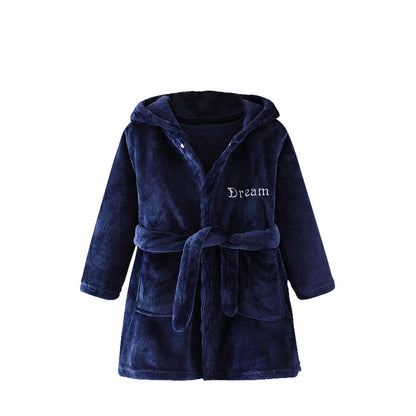 Toddlers Kids Hooded Robe Boys Girls Soft Flannel Bathrobes Pajamas Plush Robe
