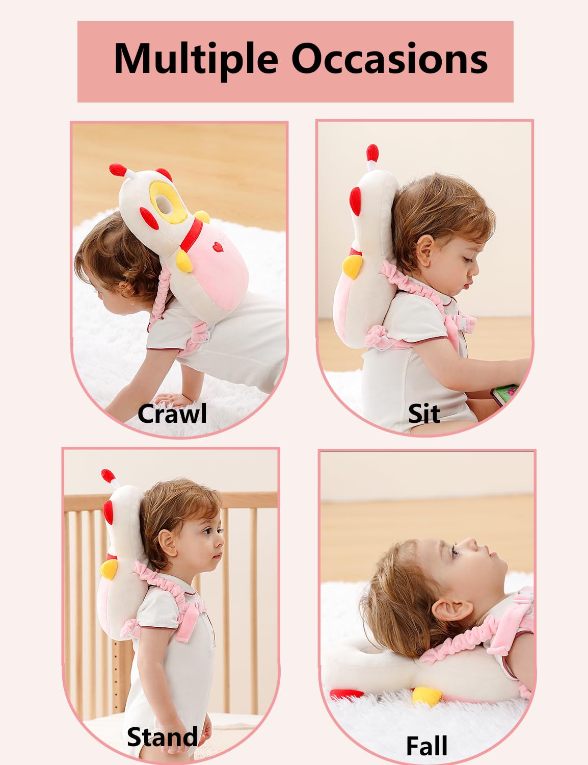 JunNeng Baby Head Protector Backpack, Toddler Walking Fall Head Protection, Pink Butterfly