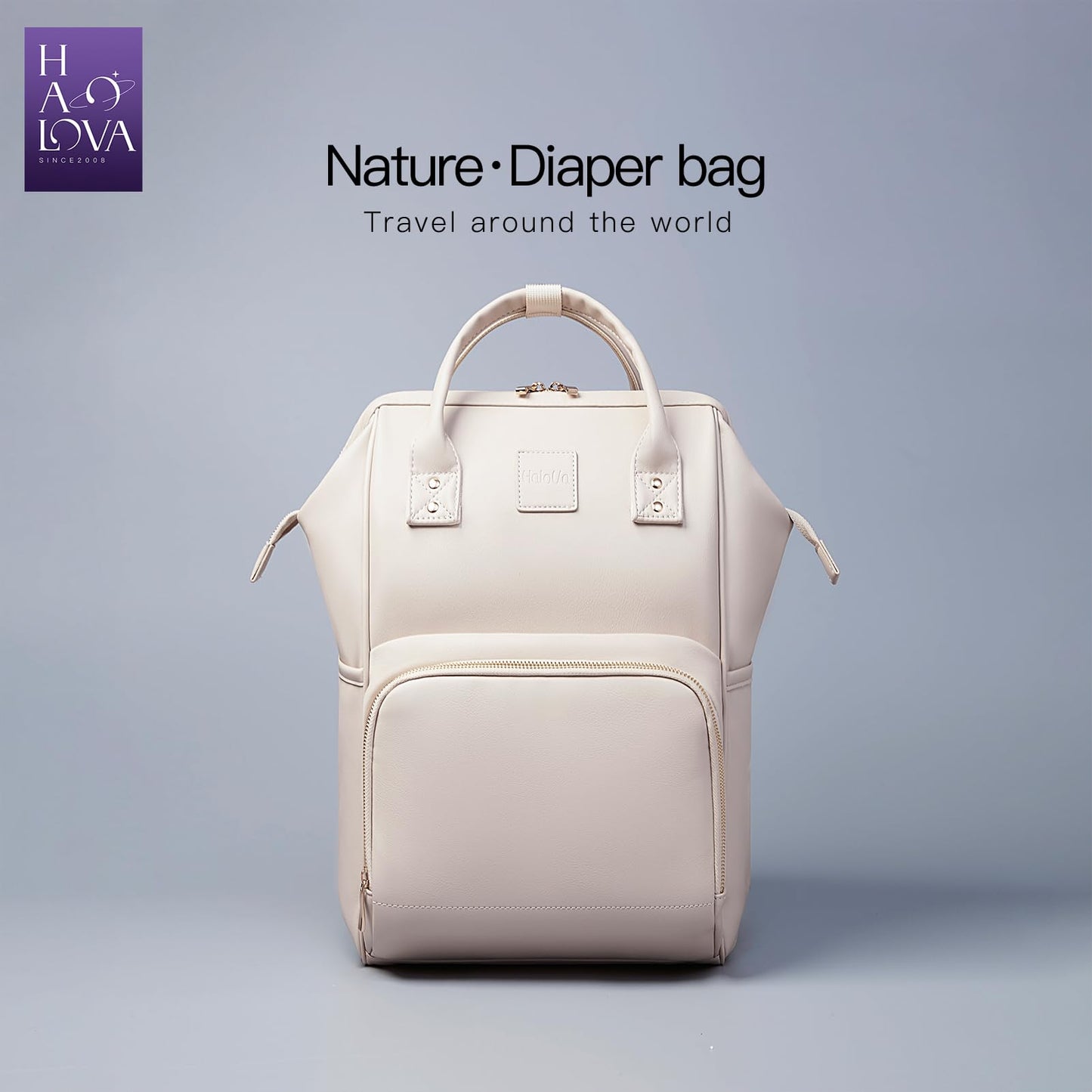 HaloVa Diaper Bag, Leather Backpack Eco-Friendly Leather Daddy Mommy Baby Bag with 24L Capacity & Multiple Pockets
