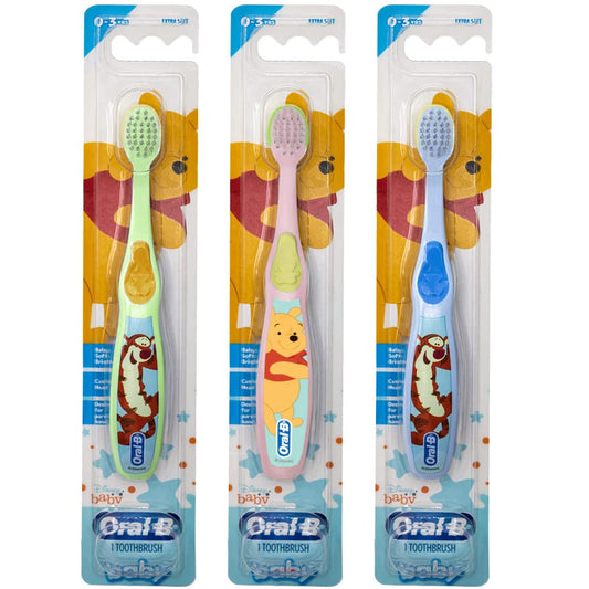 Oral-B Baby Manual Toothbrush, Pooh Characters, 0-3 Years Old, Extra Soft (Characters Vary) - Pack of 4