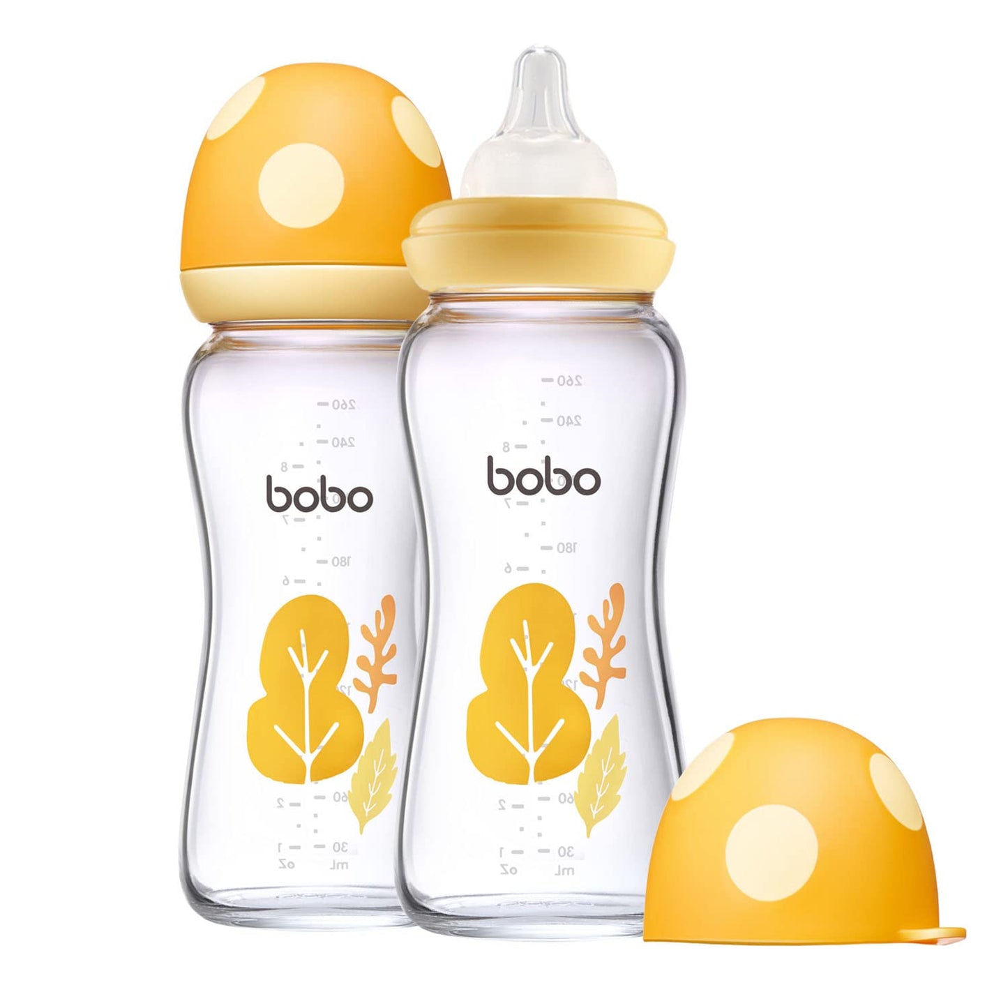 YOHKOH Natural Glass Baby Bottle with Natural Response Nipple, Newborn Anti-Colic Baby Bottles, Wide Neck Mushroom Cap Baby Bottle, Clear (8.8ounce (Pack of 4), Multicolour1)