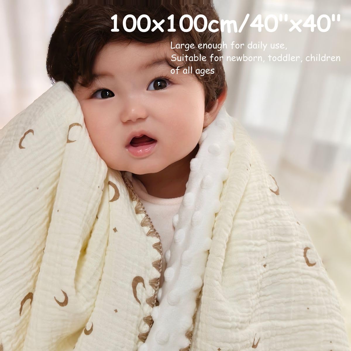 Baby Soft Muslin Thick Blanket Cotton and Dotted Backing Double Layer Receiving Blanket 40"x40" Bunny
