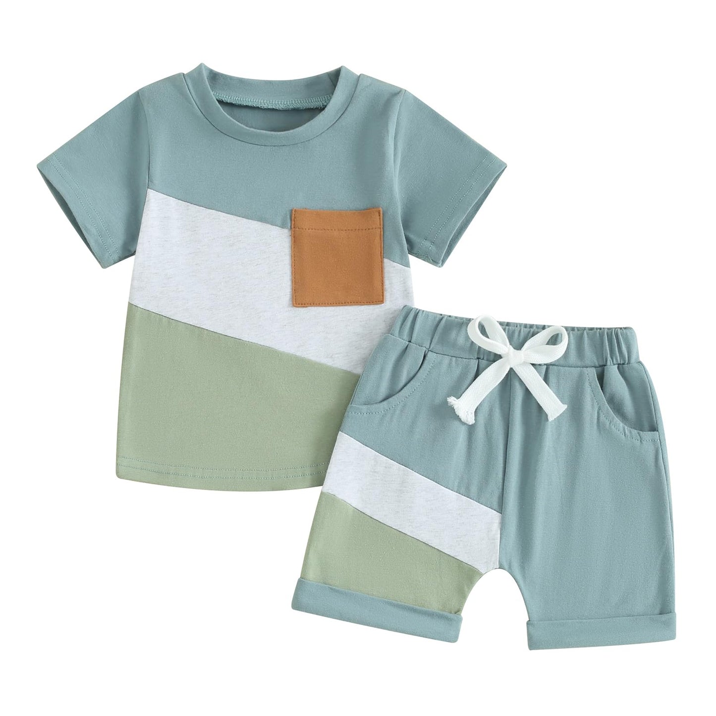 Infant Baby Boy Summer Clothes Outfit Color Block T-shirt Shorts Set Toddler Checkerboard Clothes 6 12 18 24 Months