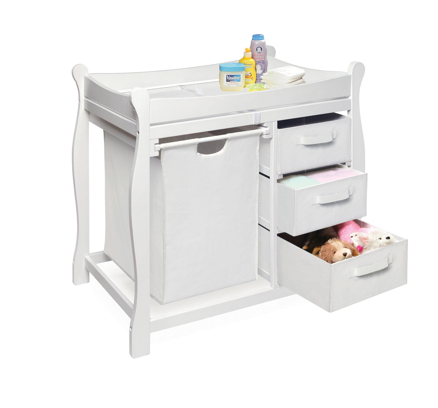 Badger Basket Sleigh Style Baby Changing Table with Laundry Hamper and 3 Storage Drawers - Espresso