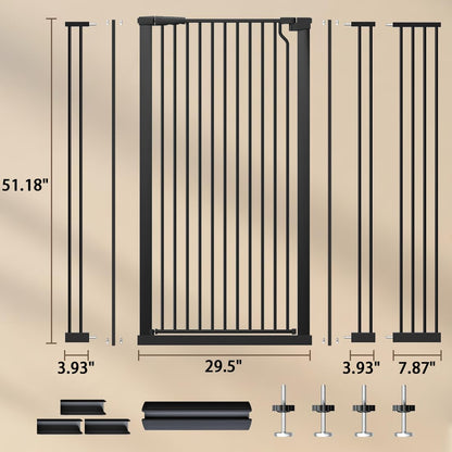 Fairy Baby 51.18" Extra Tall Cat Gate for Doorway, 29.5"-40.5" Extra Wide Pet Gate Dog Barrier Indoor for Cats Dogs, Kid Puppy Dog Gate No Jumping Over & No Climb, Metal Child Safety Proof Gate, Black
