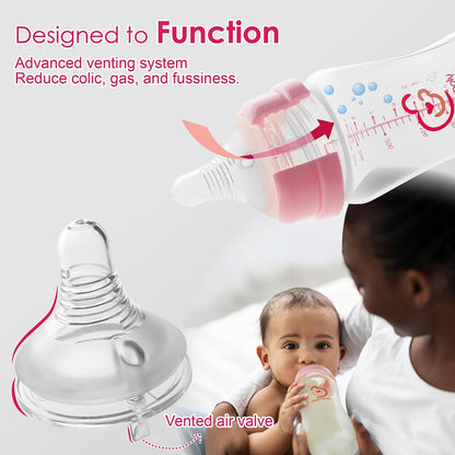 Nenesupply Natural Baby Bottles Newborn Feeding Bottles Slow Flow Breastfeeding Bottle for Breastfed Babies Wide Neck 9oz Anti Colic Level 2 Nipple for 1+ Month Infant Replace Spectra Bottle Pumping